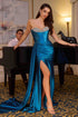 Ladivine CDS526 Dress Micro Crystal Strapless Satin Gown by DiscountDressShop