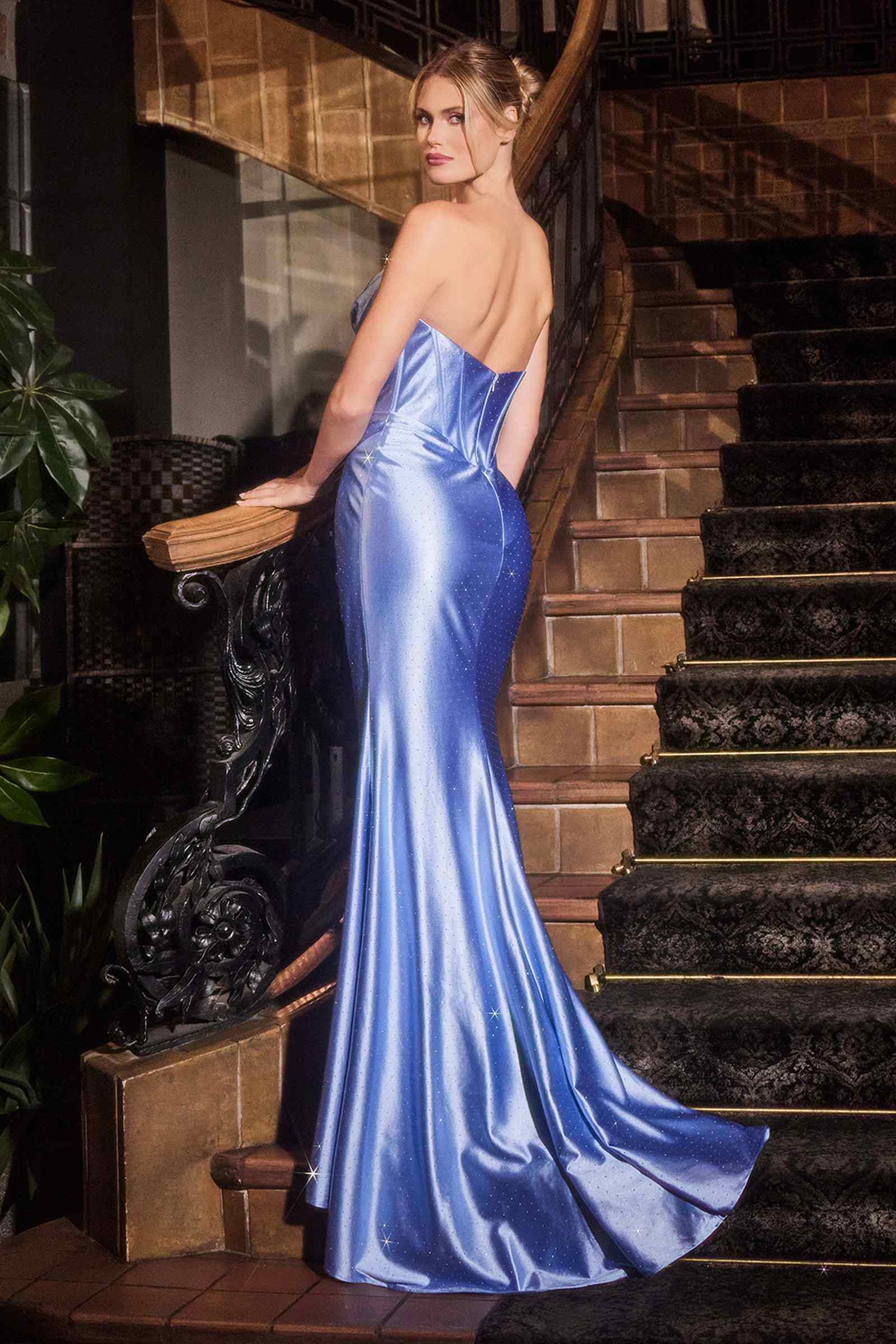 Ladivine CDS529 Dress Strapless Fitted Micro Crystal Satin Gown by DiscountDressShop