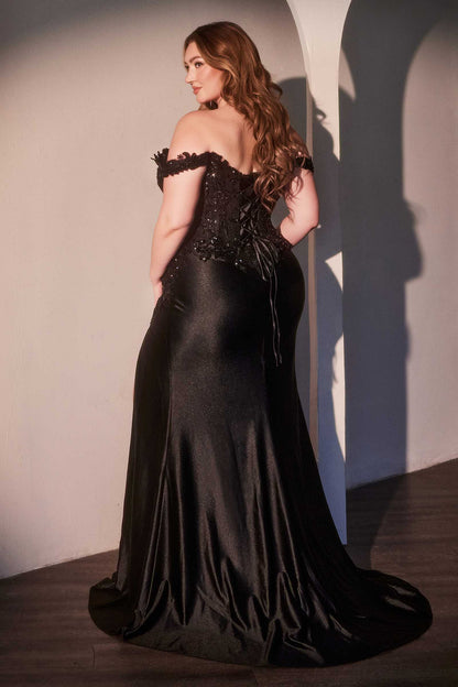 Ladivine CDS537C Off The Shoulder Lace &amp; Satin Curve Dress by DiscountDressShop