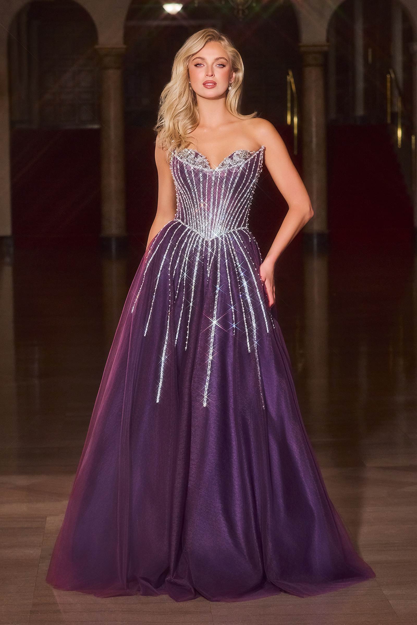 Ladivine CDS541 Glitter A-Line Ball Gown Strapless Crystal Beaded by DiscountDressShop