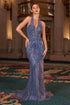 Ladivine CDS547 Fitted Halter Evening Gown Plunging Bodice by DiscountDressShop