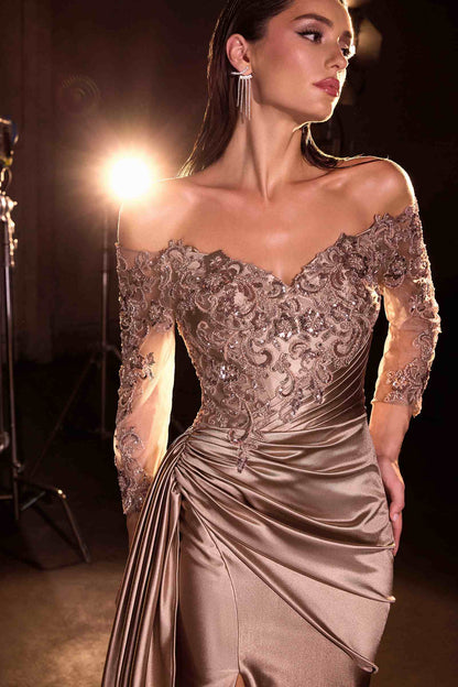 Ladivine CDS549 Mother of the Bride Fitted Gown Off Shoulder by DiscountDressShop