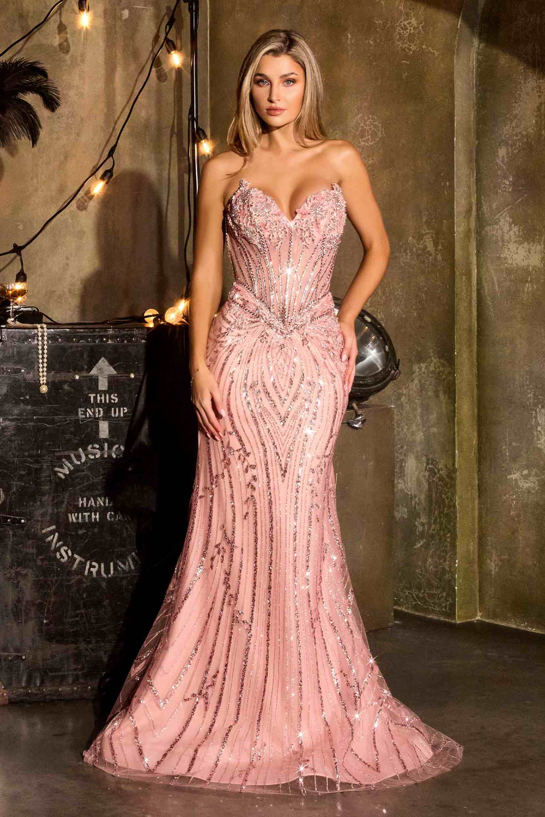 Ladivine CDS557 Fully Embellished Show Stopper Fitted Mermaid Gown by DiscountDressShop