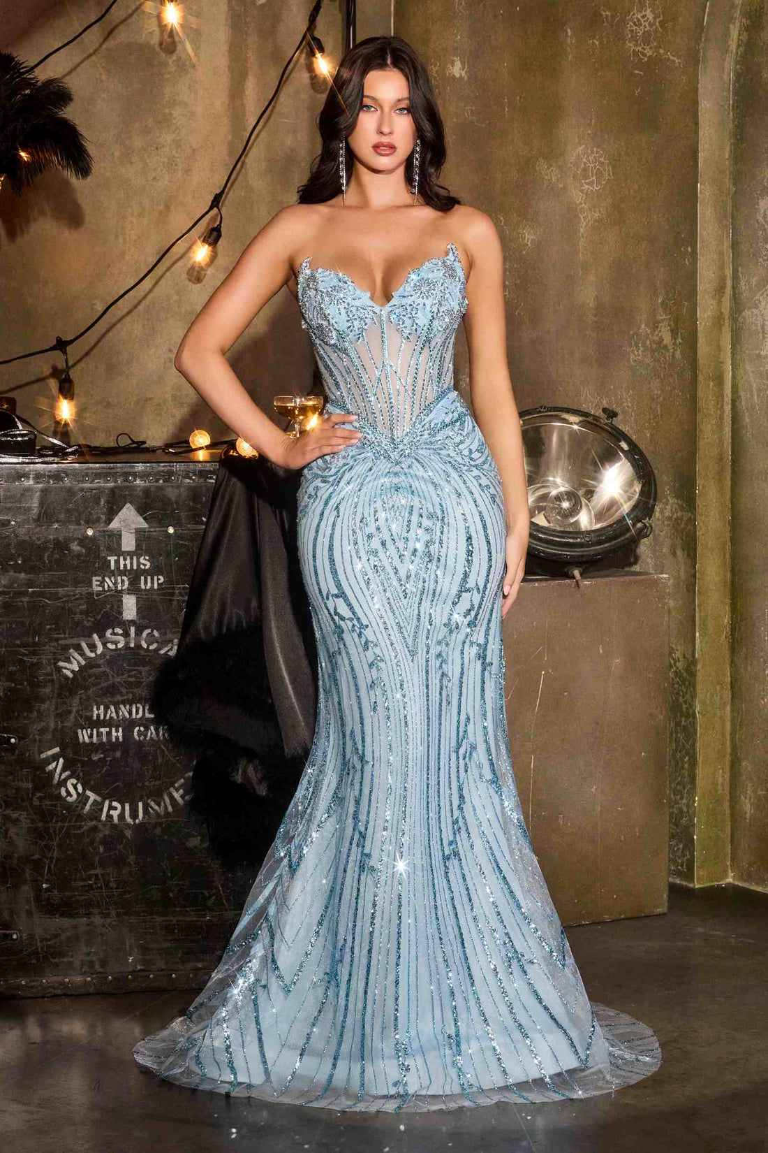 Ladivine CDS557 Fully Embellished Show Stopper Fitted Mermaid Gown by DiscountDressShop