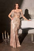 Ladivine CDS563 Off Shoulder Draped Fringe Sleeve Sequin Evening Gown by DiscountDressShop