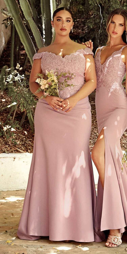 Cinderella Divine CF158 Off Shoulder Floor Length Evening Gown Applique Bodice by DiscountDressShop