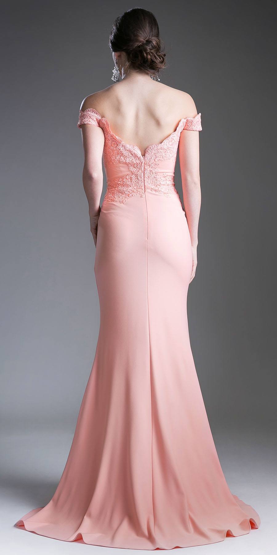 Cinderella Divine CF158 Off Shoulder Floor Length Evening Gown Applique Bodice by DiscountDressShop