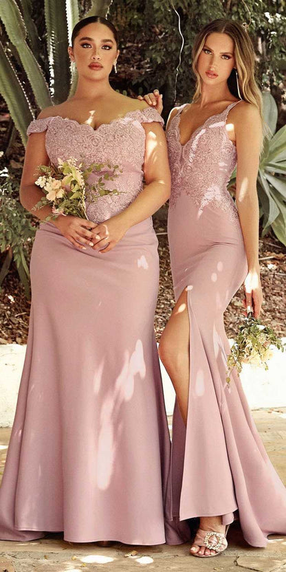CLEARANCE - Cinderella Divine CF319 Long Fitted Gown Plunging V-Neck (Size M) by DiscountDressShop
