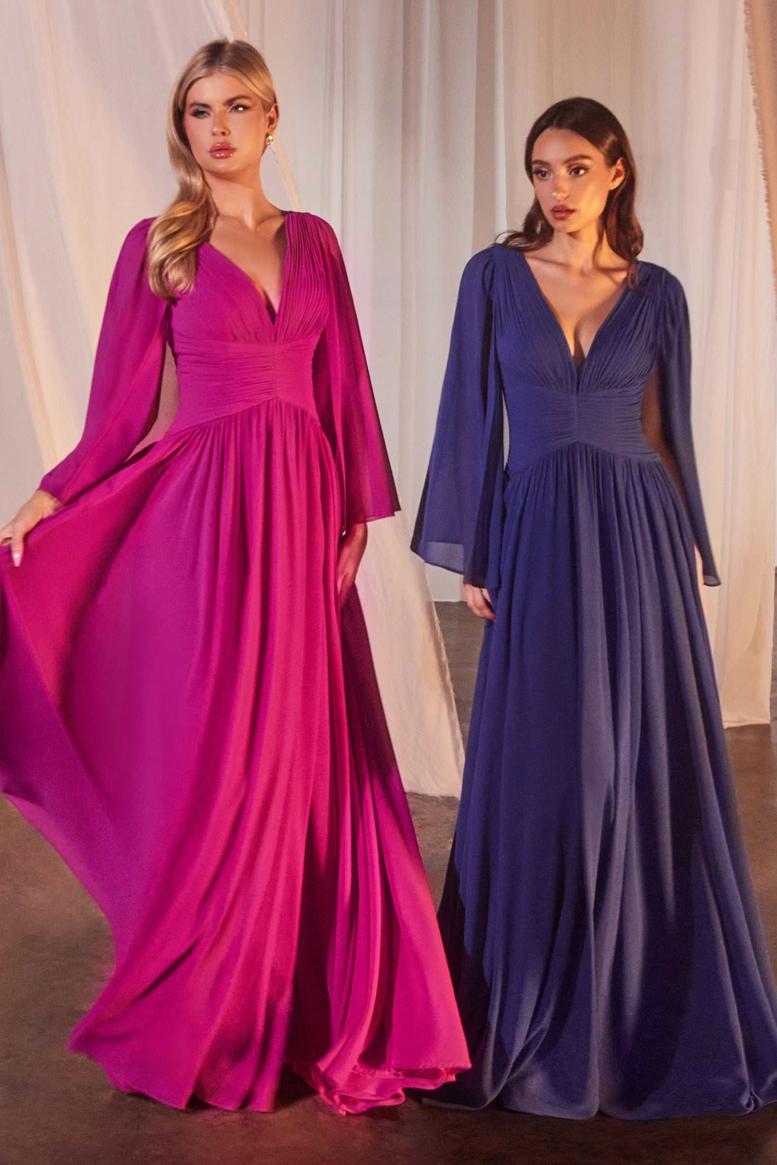 Ladivine CH028 Long A-Line Caplet Dress in Chiffon by DiscountDressShop