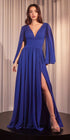 Ladivine CH028 Long A-Line Caplet Dress in Chiffon by DiscountDressShop