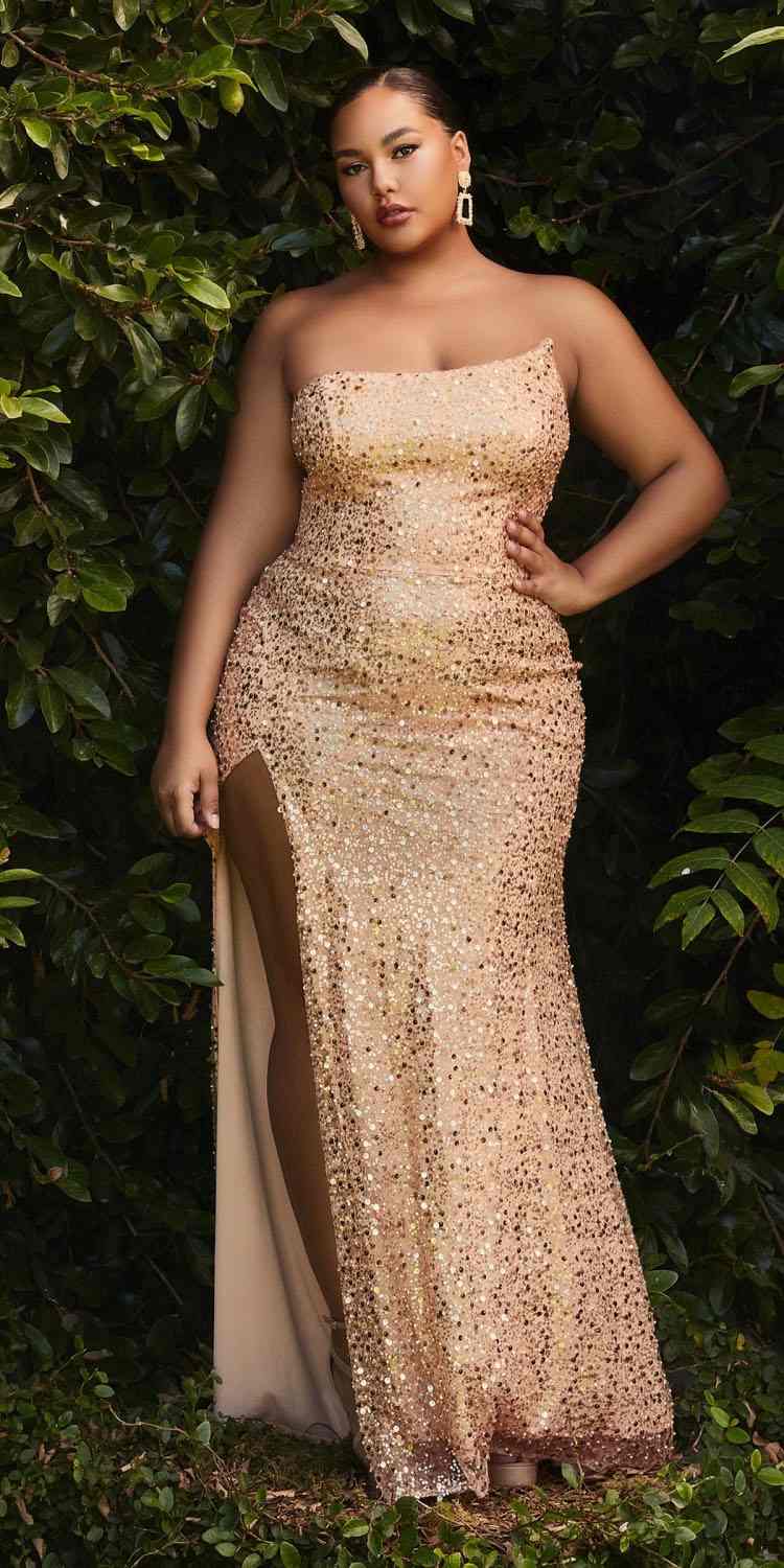 Cinderella Divine CH165C Long Strapless Asymmetrical Fitted Sequin Gown by DiscountDressShop