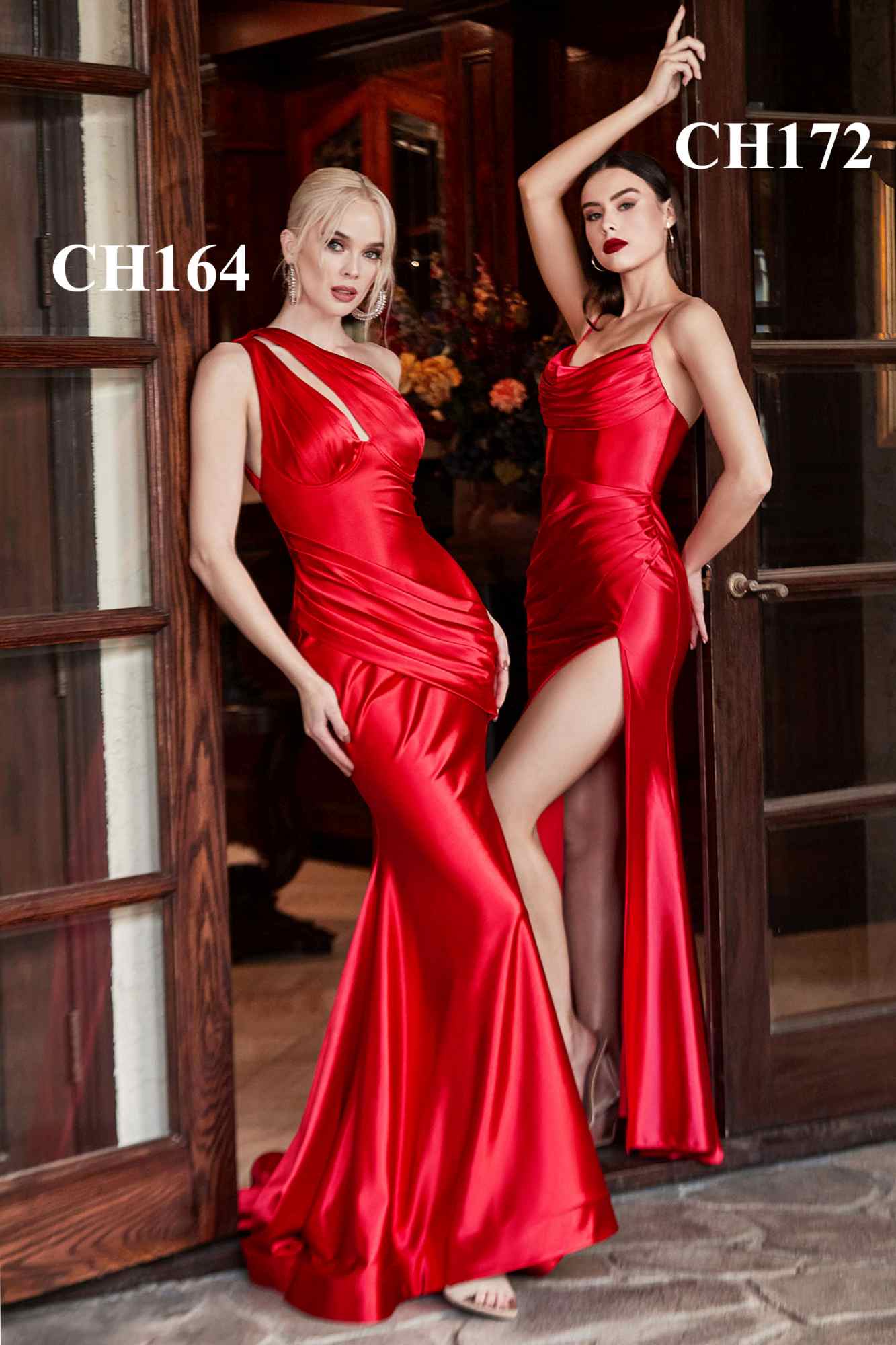 Cinderella Divine CH172 Long Satin Gown with Cowl Neckline and Slit by DiscountDressShop