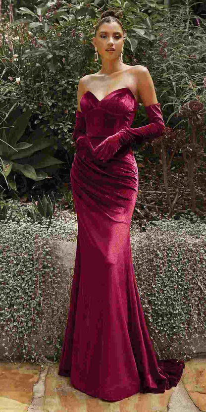 Cinderella Divine CH176 Vintage Velvet Hollywood Strapless Fitted Gown by DiscountDressShop