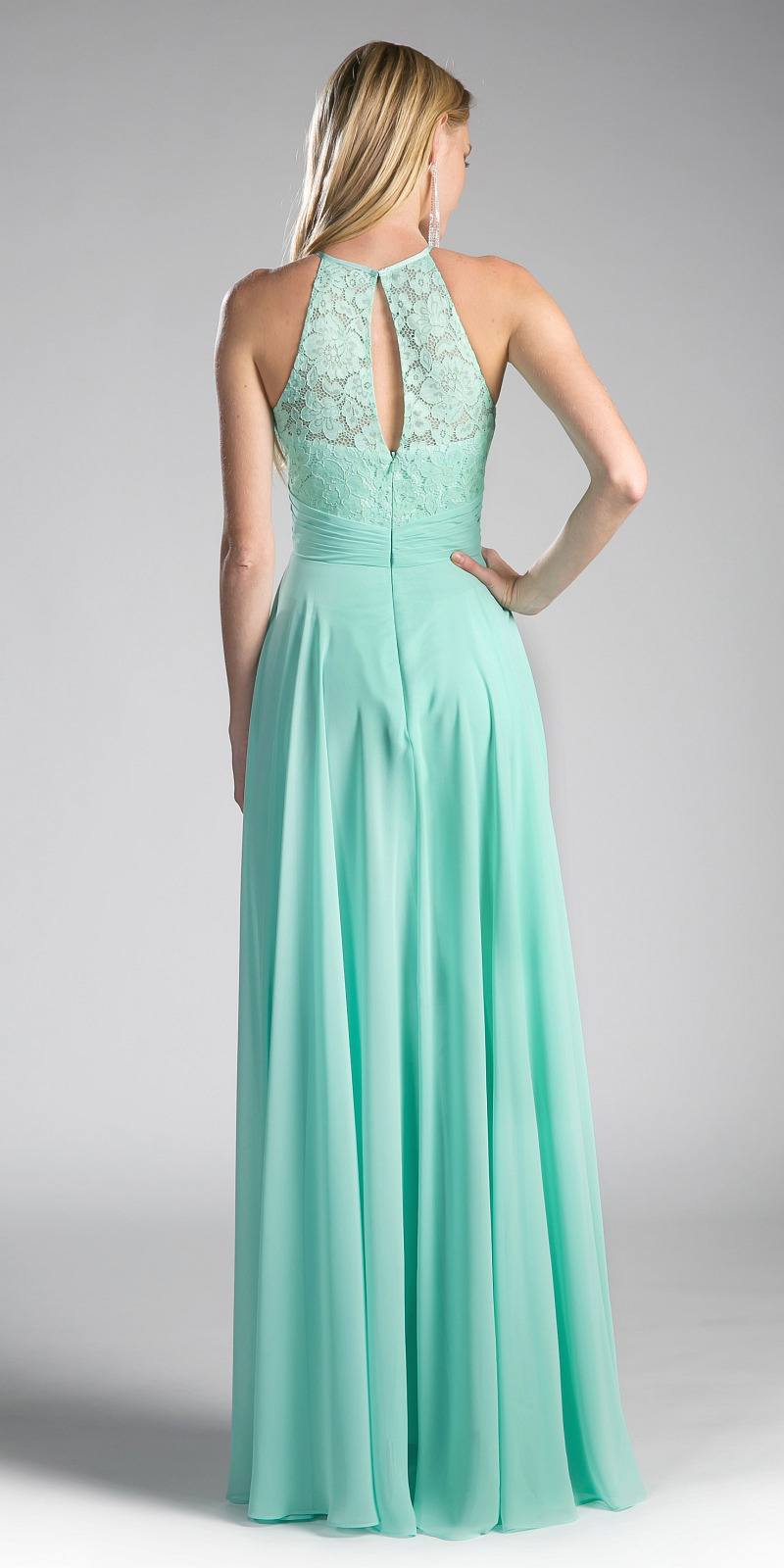 CLEARANCE - Cinderella Divine CJ228 Halter Lace Long Dress Keyhole Neckline (Size 18) by DiscountDressShop