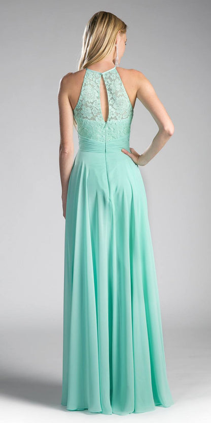 CLEARANCE - Cinderella Divine CJ228 Halter Lace Long Dress Keyhole Neckline (Size 18) by DiscountDressShop