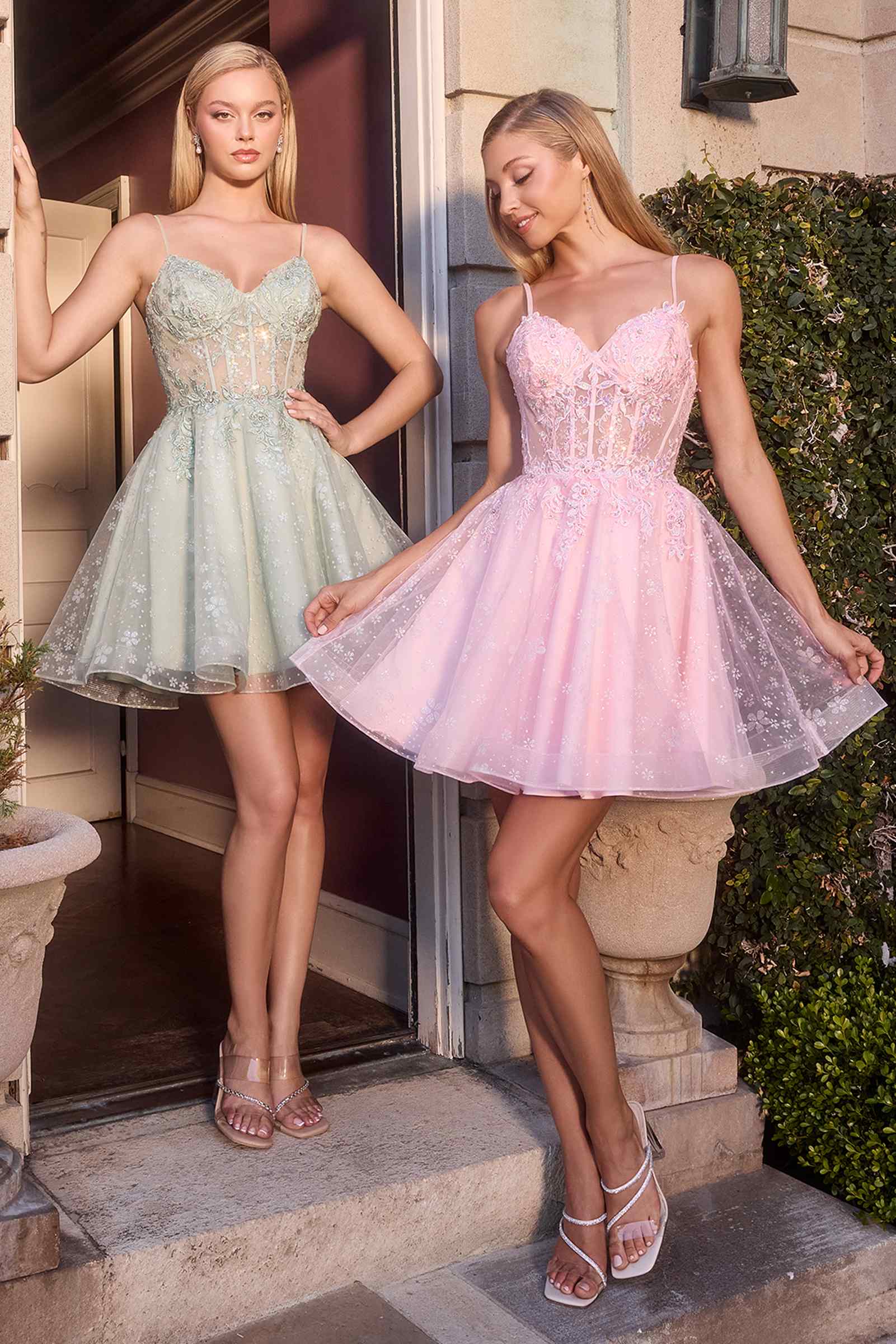 Ladivine CJ419 Short Damas Lace Applique A-Line Dress by DiscountDressShop