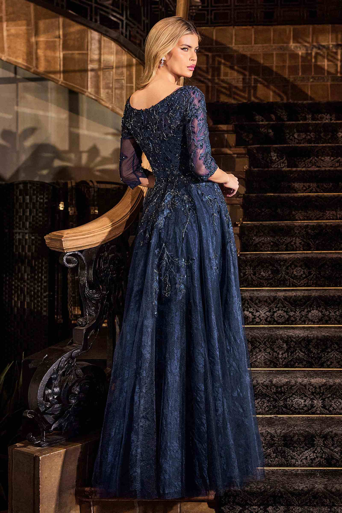 Ladivine CK2401 A-Line Lace &amp; Tulle Modest Mother of the Bride Gown by DiscountDressShop