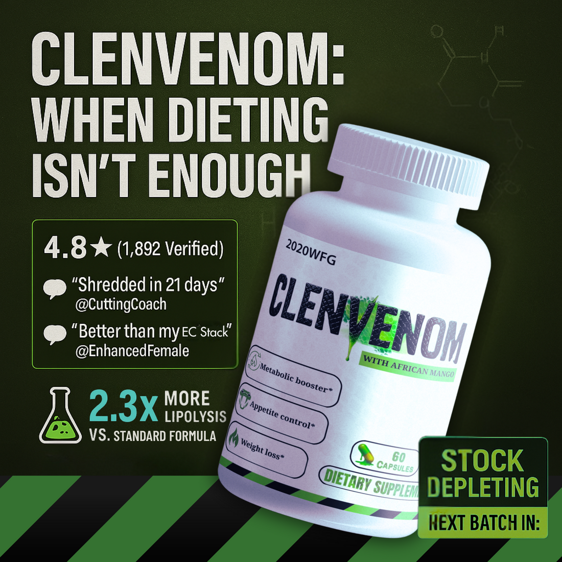 CLENVENOM: Thermogenic Complex | 60 Capsules - Green Tea Extract, Raspberry Ketones &amp; Natural Energy Support by 2020WFG