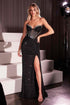 Ladivine CM367 Dress Strapless Crystal Embellished Black Fitted Gown by DiscountDressShop
