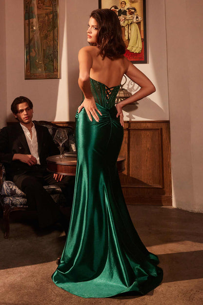 Ladivine CM378 Dress Strapless Satin Corset Prom Gown by DiscountDressShop