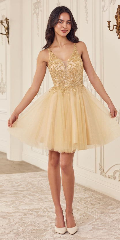 Ladivine CY022 Beaded A-Line Layered Tulle Short Homecoming Dress by DiscountDressShop
