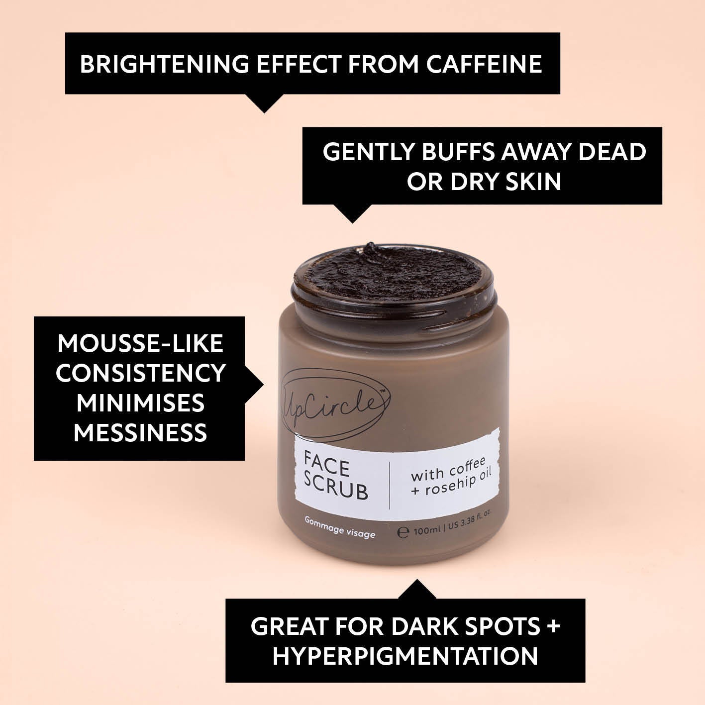 Face Scrub with Coffee + Rosehip Oil by UpCircle