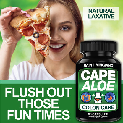 Cape Aloe Colon Cleanse, Detox &amp; Flush - 90 Capsules. Gentle Constipation Relief by Saint Mingiano - Supplements &amp; Wellness Dedicated to Holistic Health