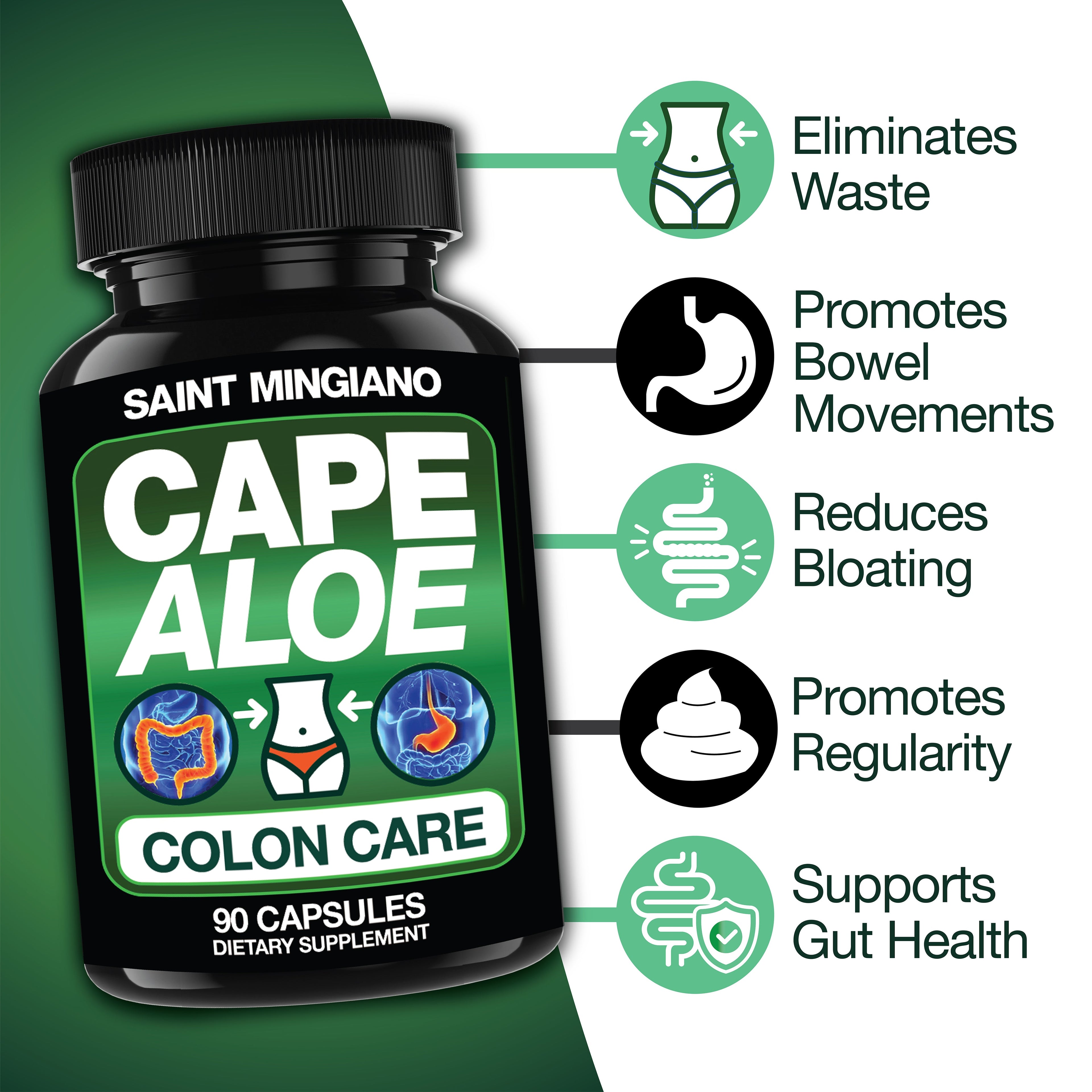 Cape Aloe Colon Cleanse, Detox &amp; Flush - 90 Capsules. Gentle Constipation Relief by Saint Mingiano - Supplements &amp; Wellness Dedicated to Holistic Health