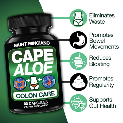 Cape Aloe Colon Cleanse, Detox &amp; Flush - 90 Capsules. Gentle Constipation Relief by Saint Mingiano - Supplements &amp; Wellness Dedicated to Holistic Health