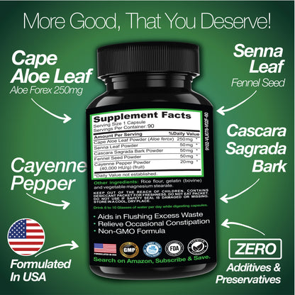 Cape Aloe Colon Cleanse, Detox &amp; Flush - 90 Capsules. Gentle Constipation Relief by Saint Mingiano - Supplements &amp; Wellness Dedicated to Holistic Health