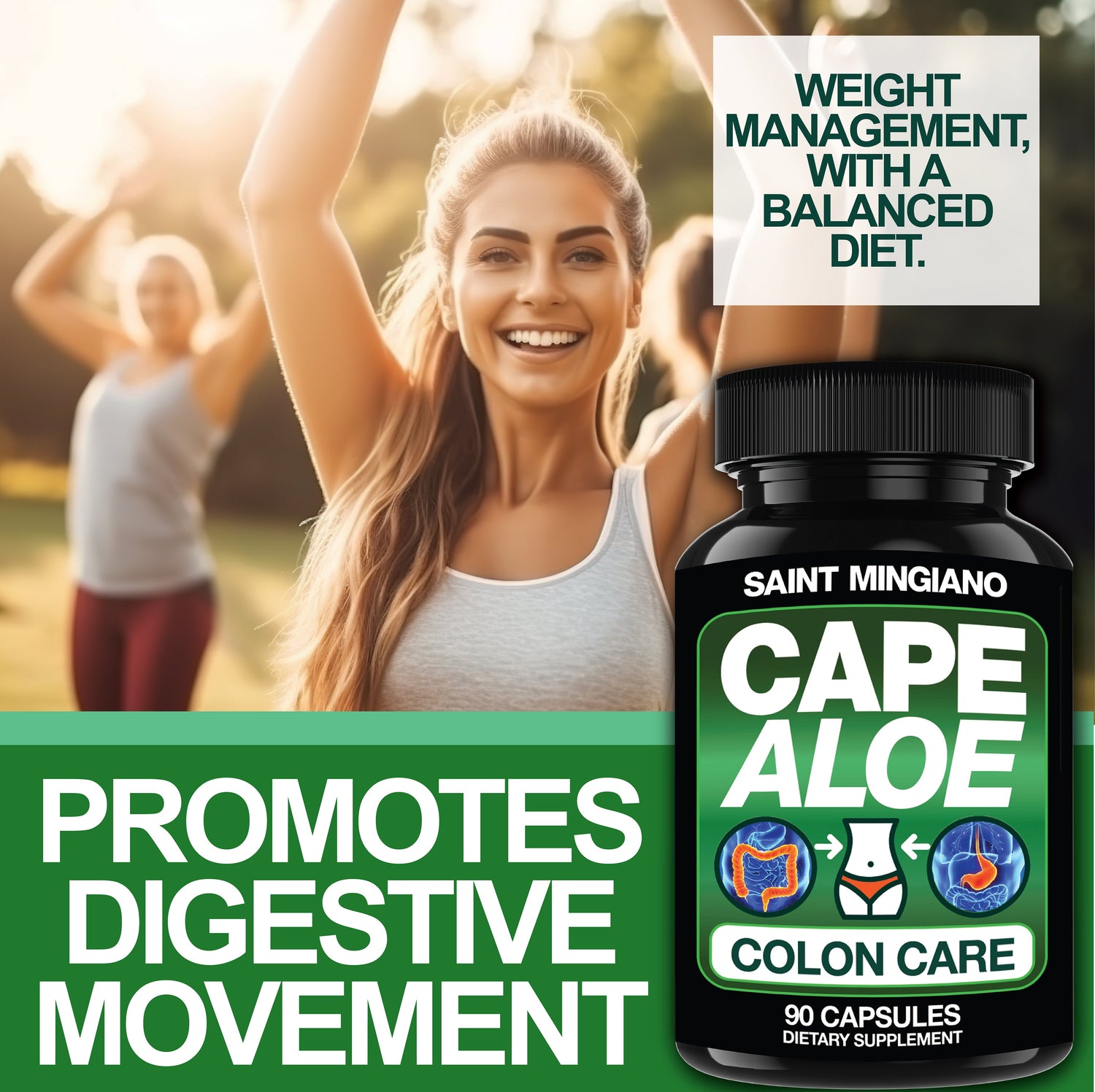 Cape Aloe Colon Cleanse, Detox &amp; Flush - 90 Capsules. Gentle Constipation Relief by Saint Mingiano - Supplements &amp; Wellness Dedicated to Holistic Health
