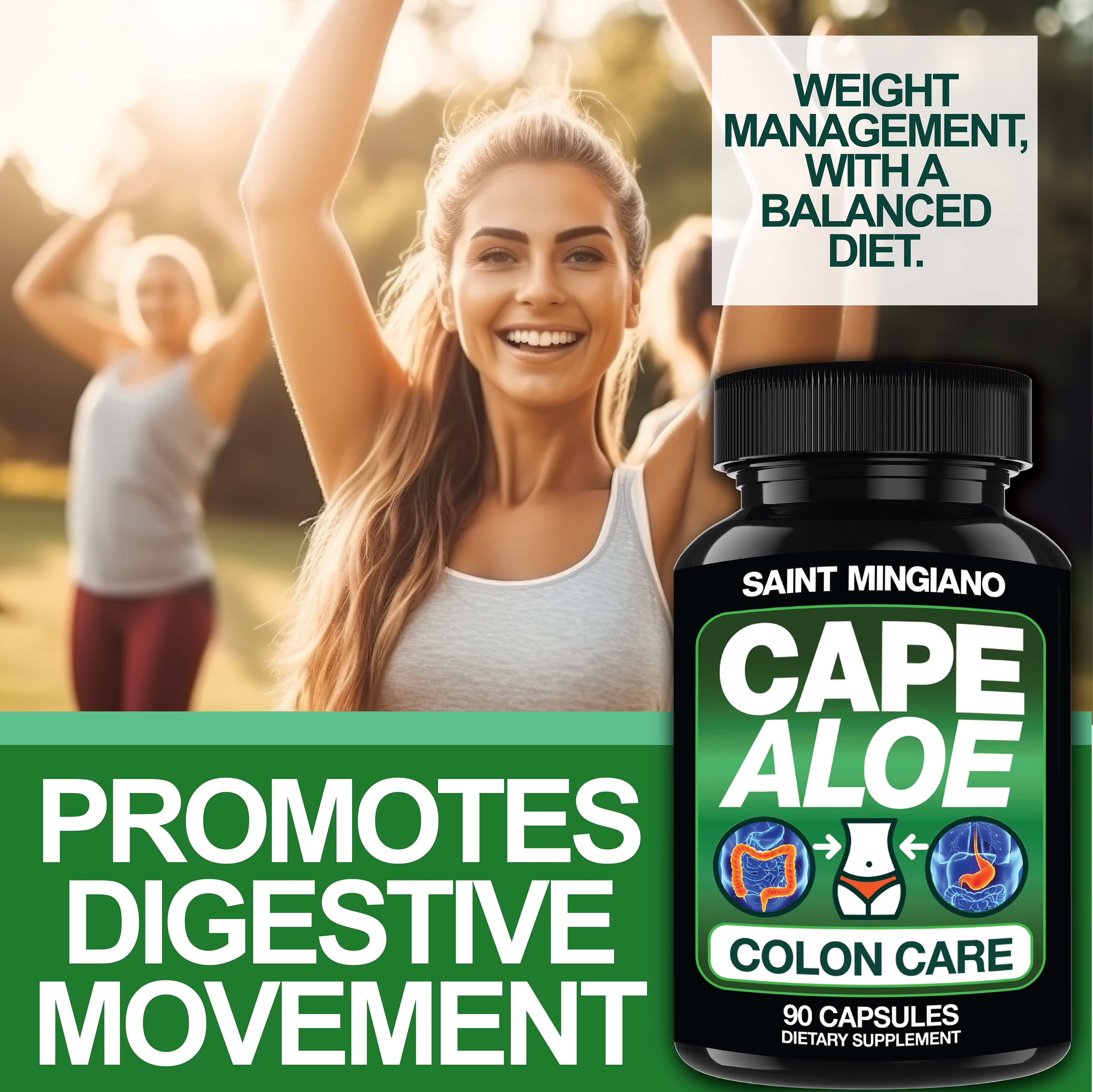 Cape Aloe Colon Cleanse, Detox &amp; Flush - 90 Capsules. Gentle Constipation Relief by Saint Mingiano - Supplements &amp; Wellness Dedicated to Holistic Health