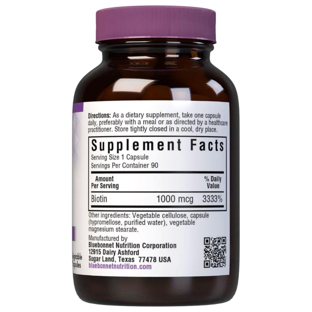 Bluebonnet Nutrition Vitamins Biotin 1000 mg - 90 Vegetable Capsules by Pasteur Pharmacy