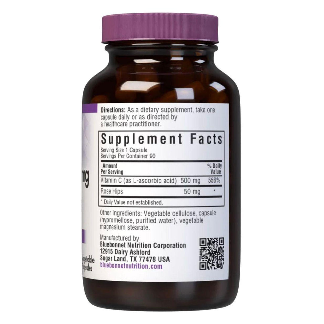 Bluebonnet Kosher Vitamin C-500 mg Plus Rose Hips 90 Vegetable Capsules by Pasteur Pharmacy