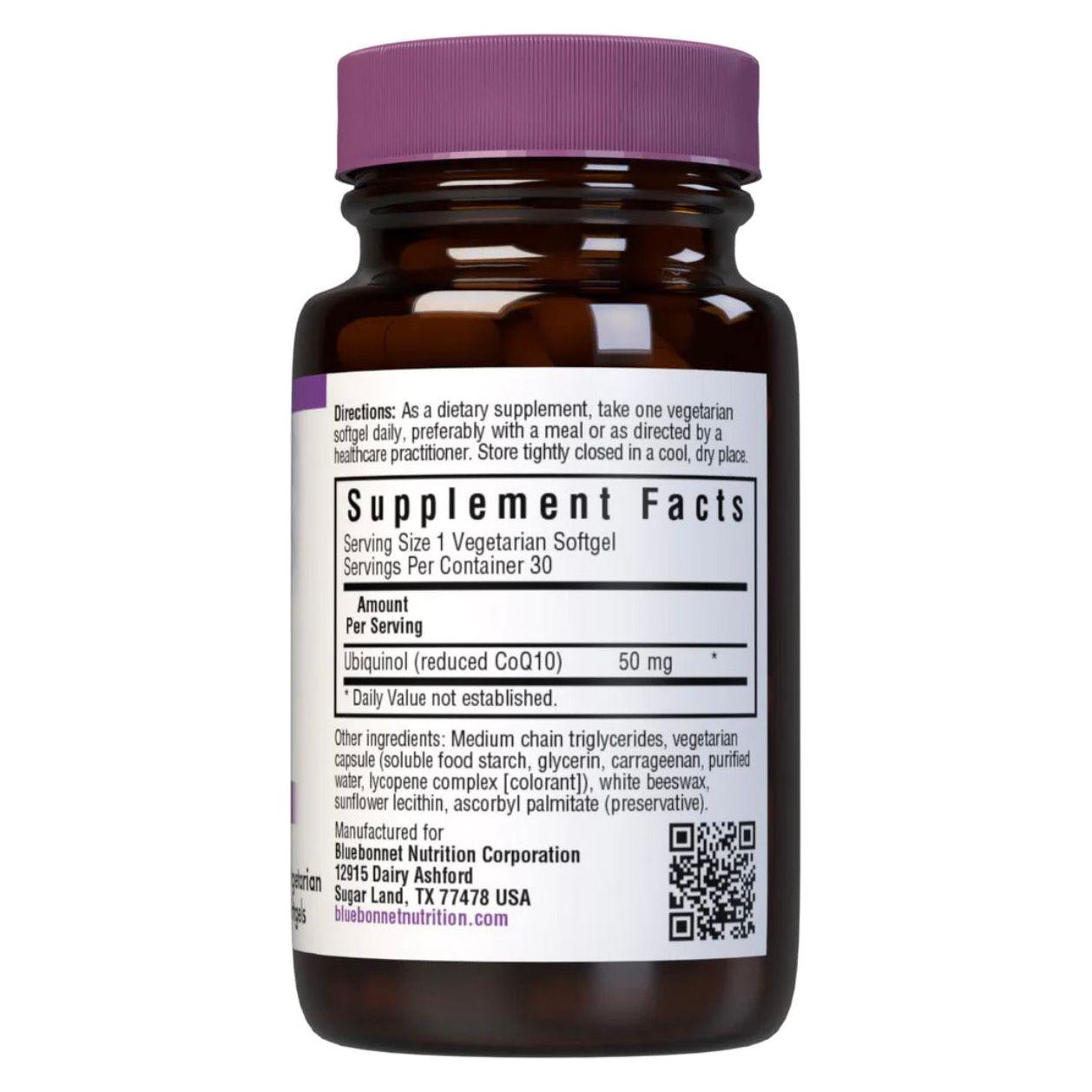 Bluebonnets CellularActive CoQ10 Ubiquinol 50 mg, 30 Vegetarian Softgels by Pasteur Pharmacy