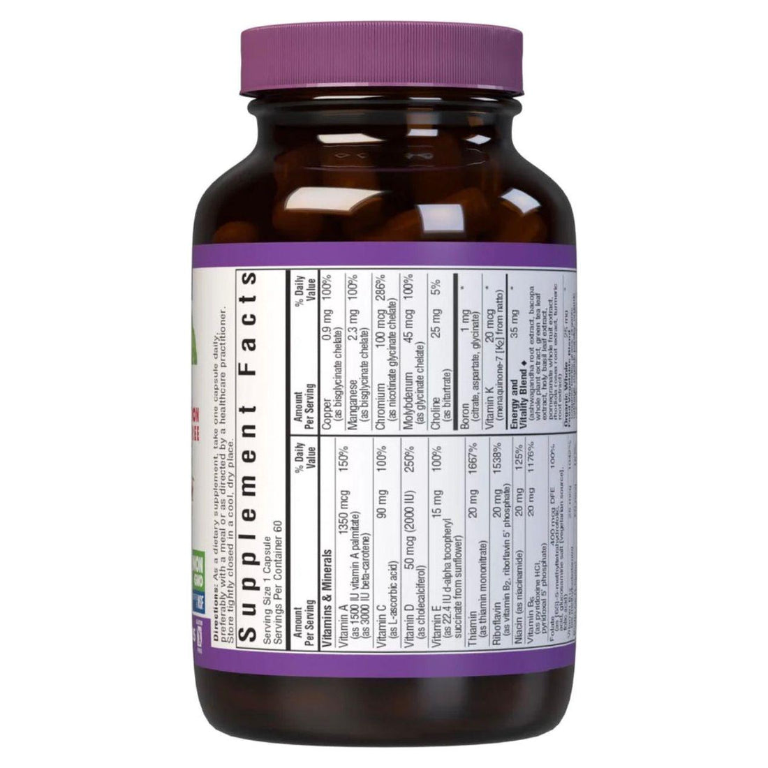 Bluebonnet Nutrition Maxi One Iron Free Formula 60 Caplets by Pasteur Pharmacy