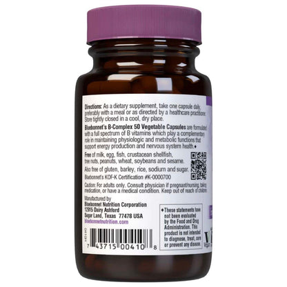 Bluebonnet Nutrition - B-Complex 50 High Potency - 100 Vegetables Capsules by Pasteur Pharmacy