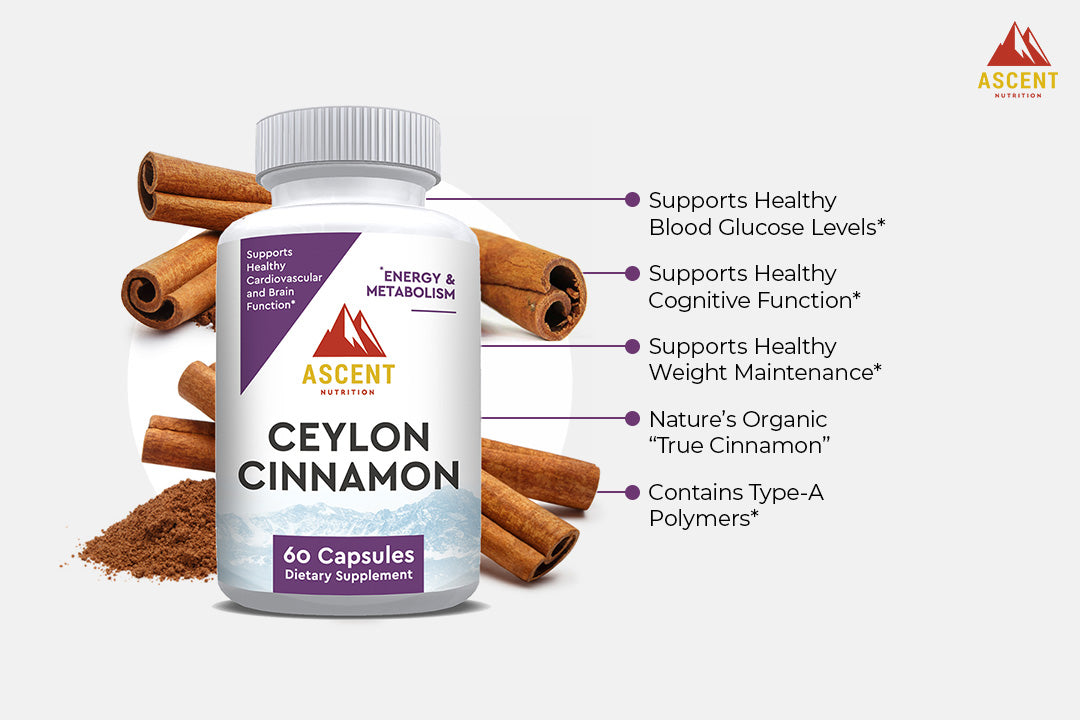 Organic Ceylon Cinnamon, 60 Capsules, 1200 mg by Ascent Nutrition