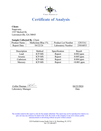 Methylene Blue 1% - USP (Pharmaceutical) Grade - 60ml by LIV
