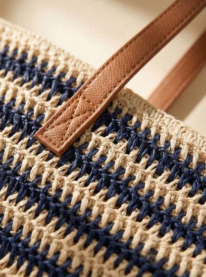 Artisanal Handwoven Stripes Large Tote for Summer Vacation by LINTICO