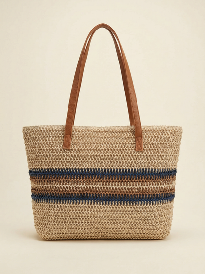 Artisanal Handwoven Stripes Large Tote for Summer Vacation by LINTICO