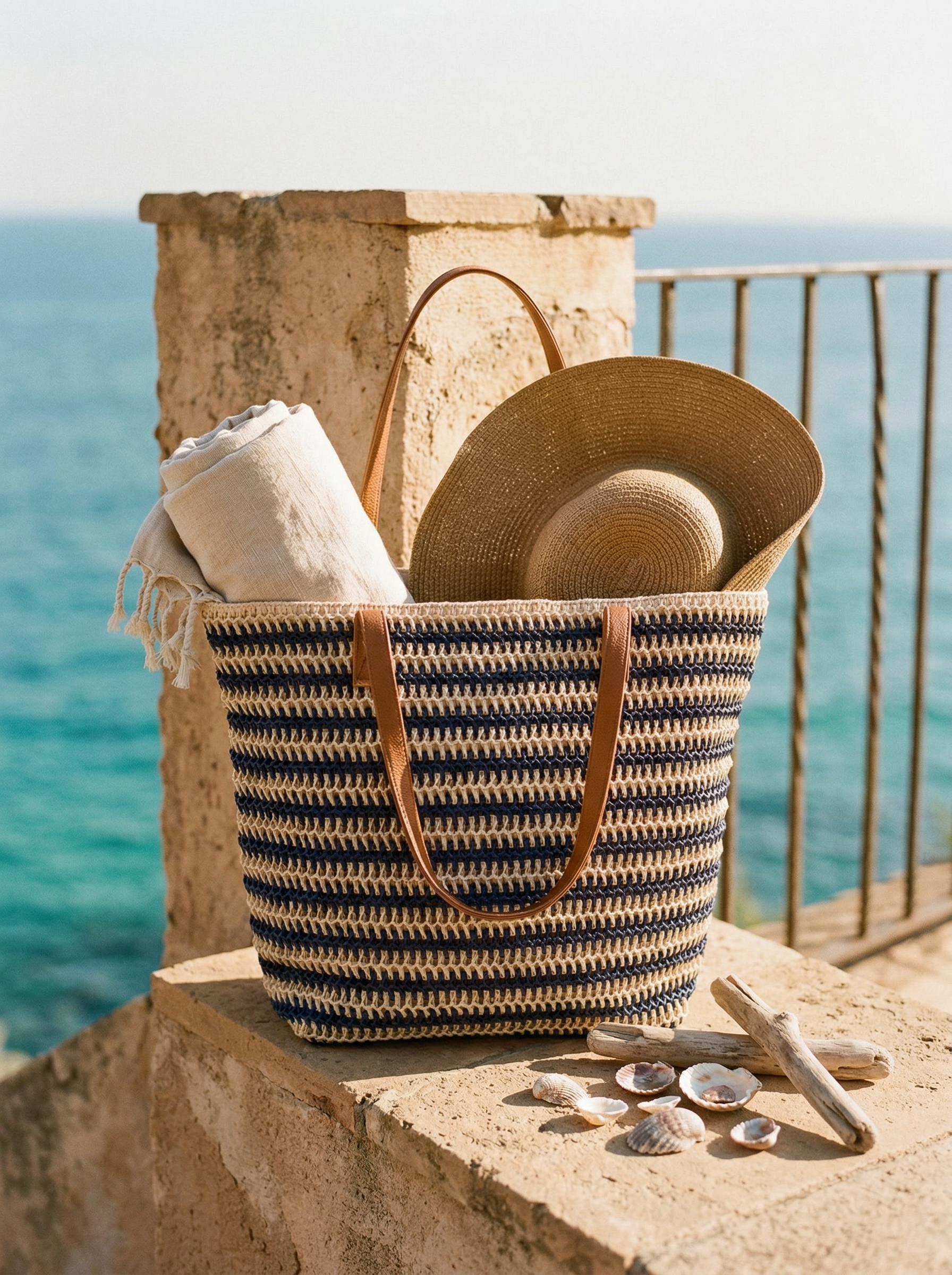 Artisanal Handwoven Stripes Large Tote for Summer Vacation by LINTICO