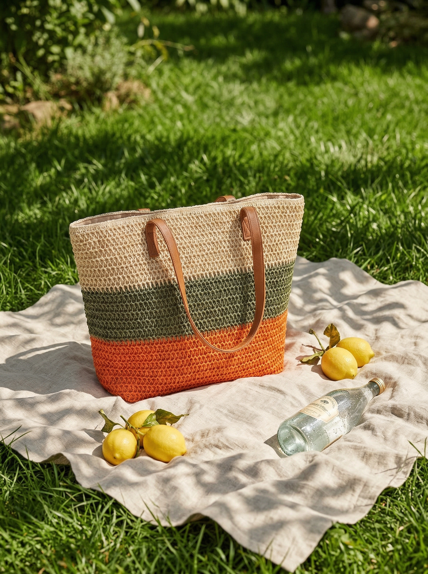 Artisanal Handwoven Stripes Large Tote for Summer Vacation by LINTICO