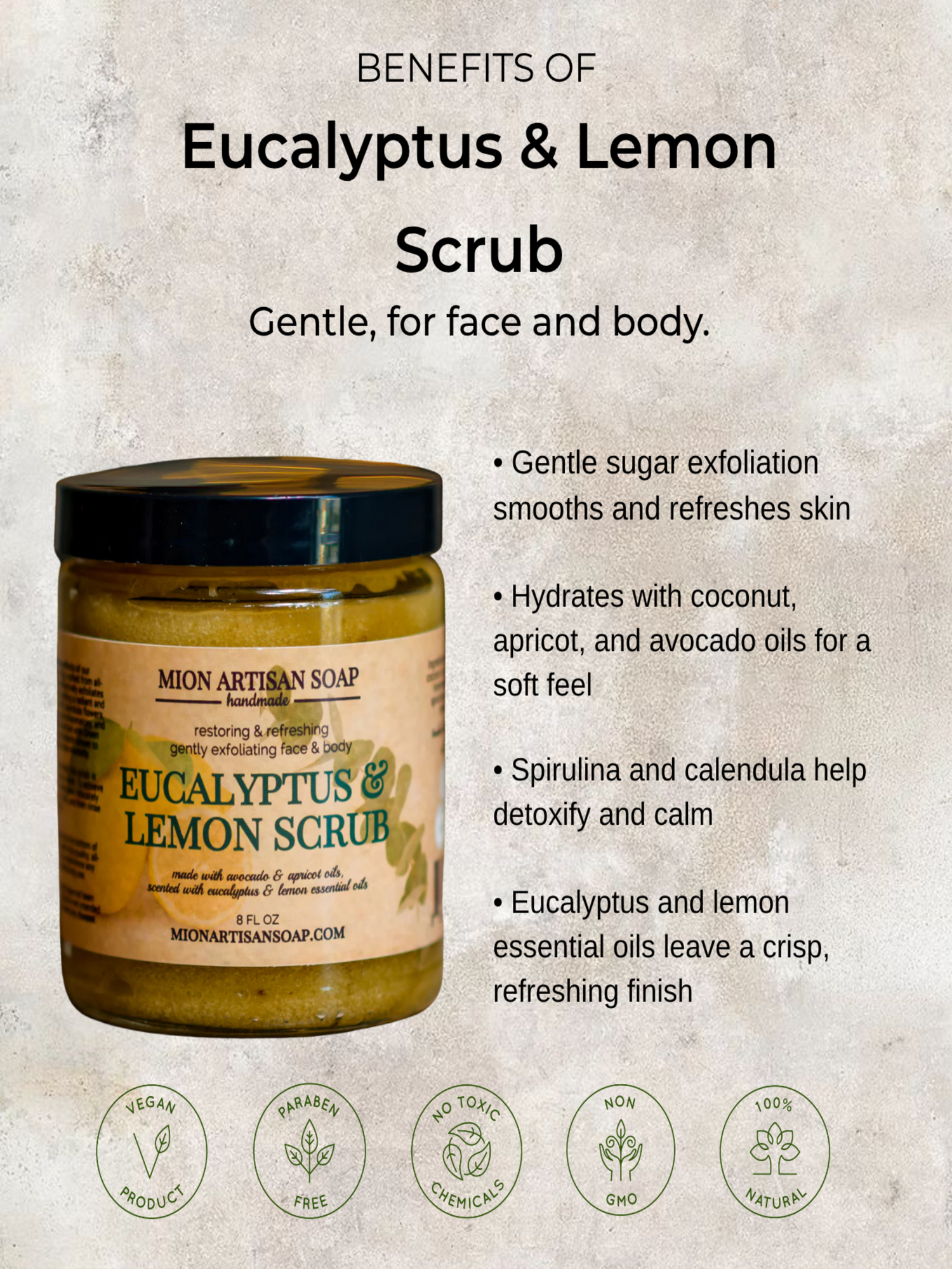Eucalyptus and Lemon Sugar Scrub | Gentle by MION Artisan Soap Co.