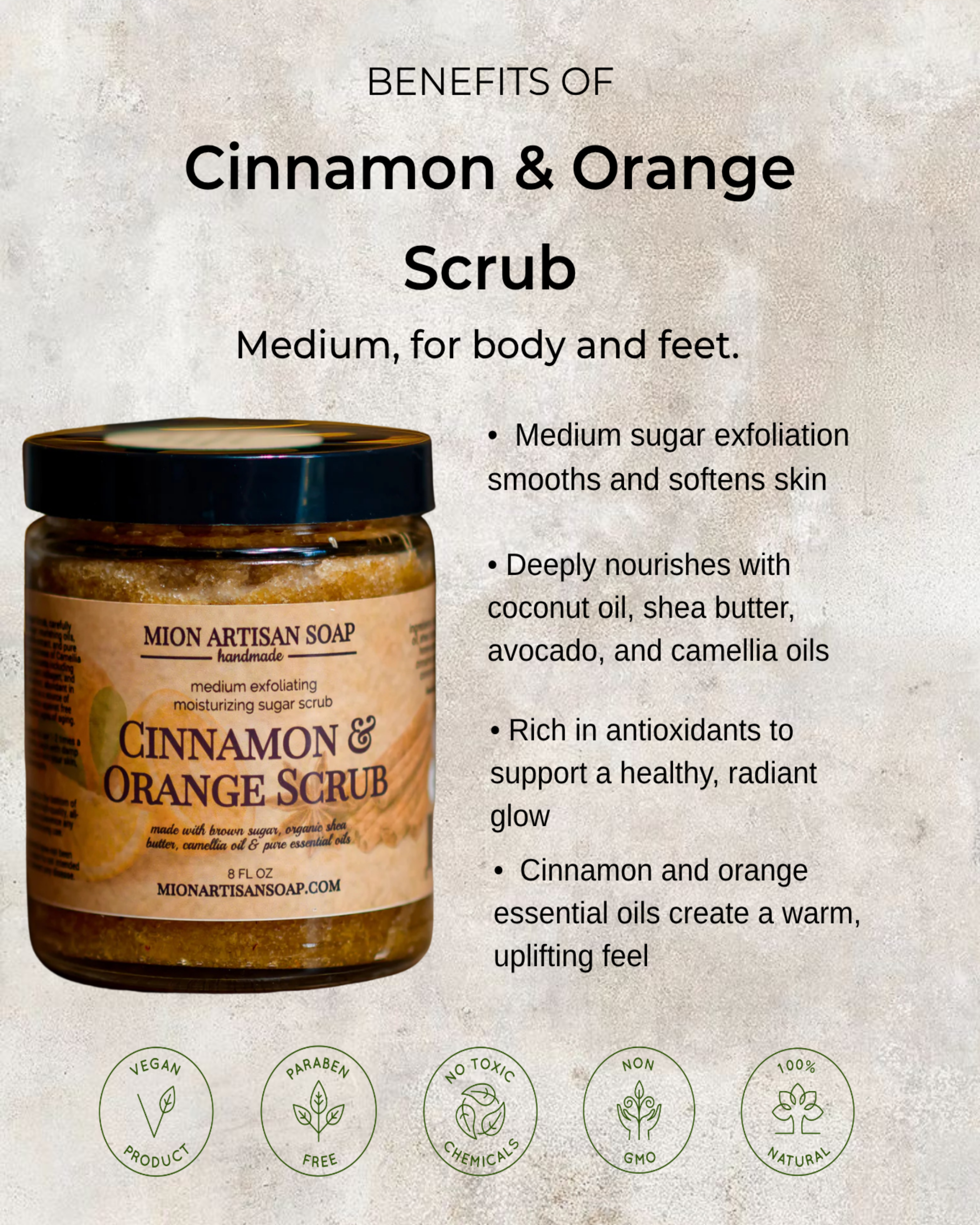 Cinnamon and Orange Sugar Scrub | Medium by MION Artisan Soap Co.