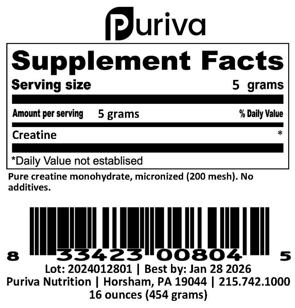 Creatine Monohydrate powder, micronized, 55 pounds, Puriva Nutrition by Puriva Nutrition