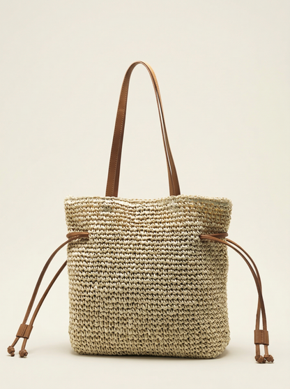 Artisanal Hand-Crocheted Straw Bucket Bag by LINTICO