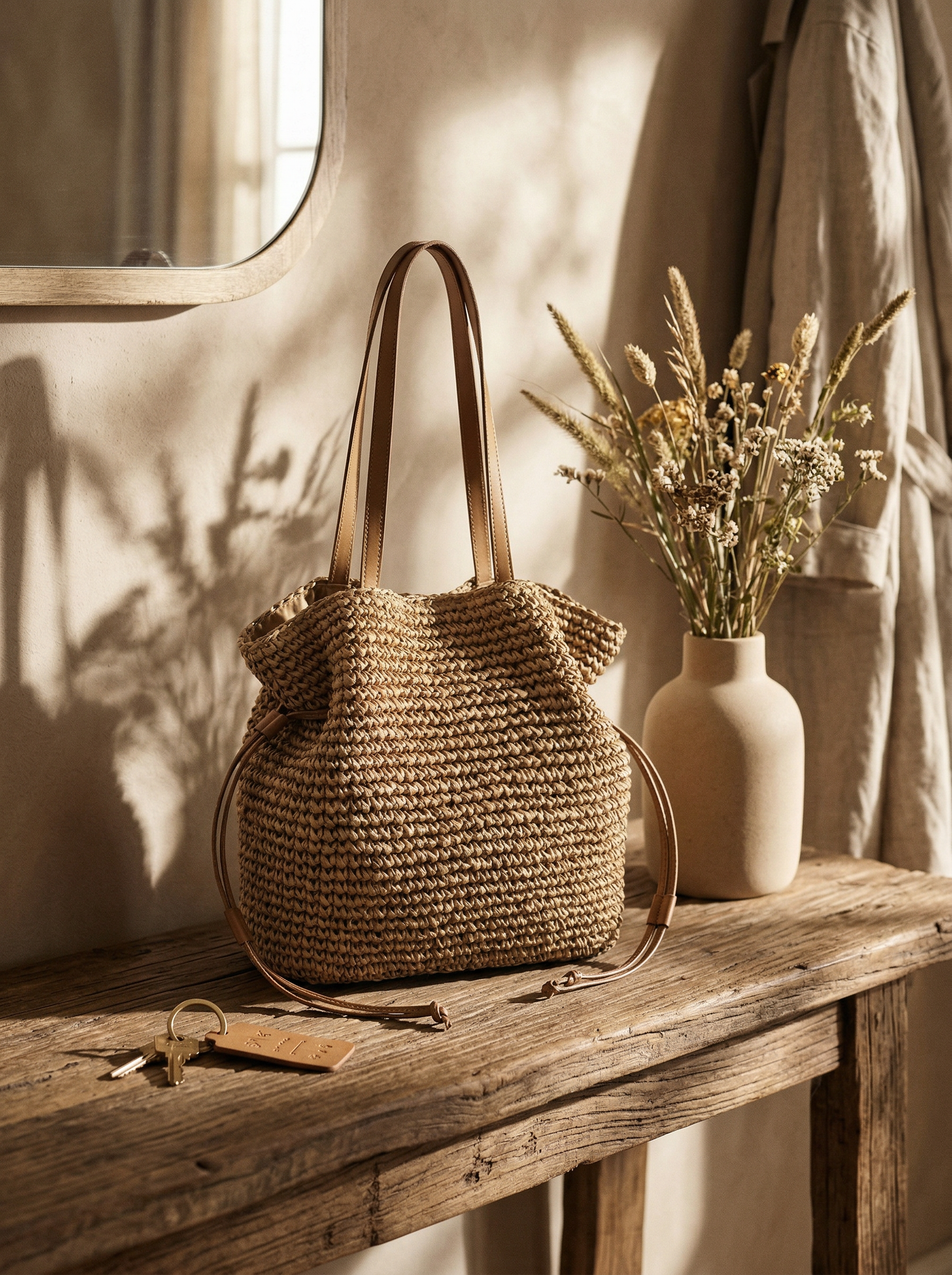 Artisanal Hand-Crocheted Straw Bucket Bag by LINTICO