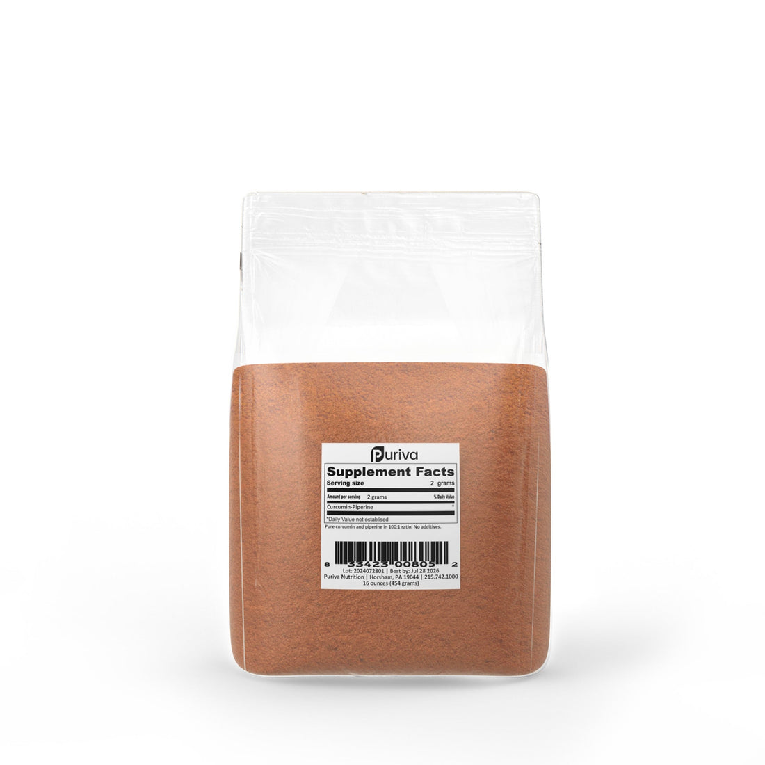 Curcumin with Piperine powder (100:1 ratio), 1 pound, Puriva Nutrition by Puriva Nutrition