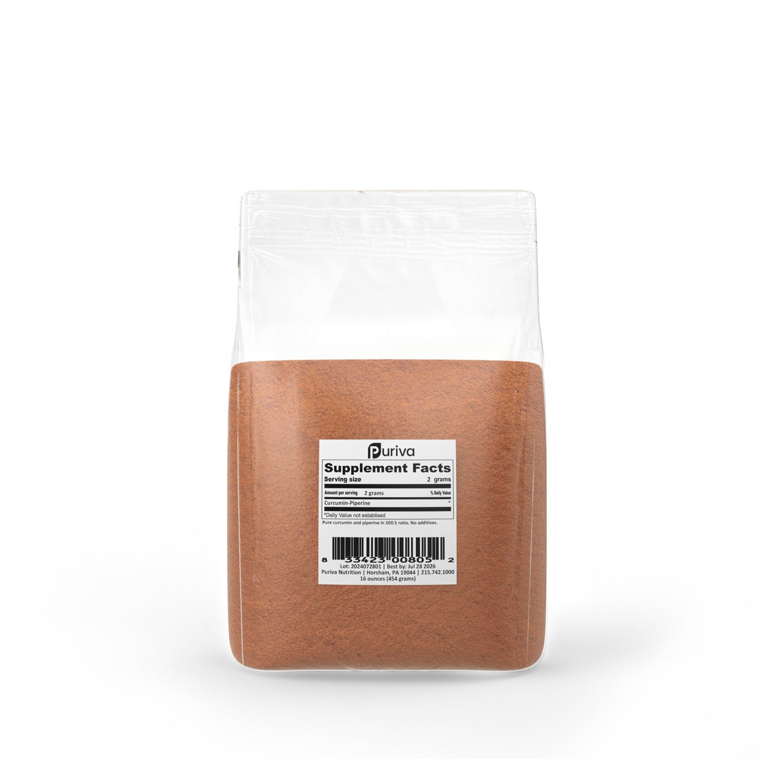Curcumin with Piperine powder (100:1 ratio), 1 pound, Puriva Nutrition by Puriva Nutrition